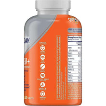 Women’s multivitamin bottle side label with nutrition highlights and 50+