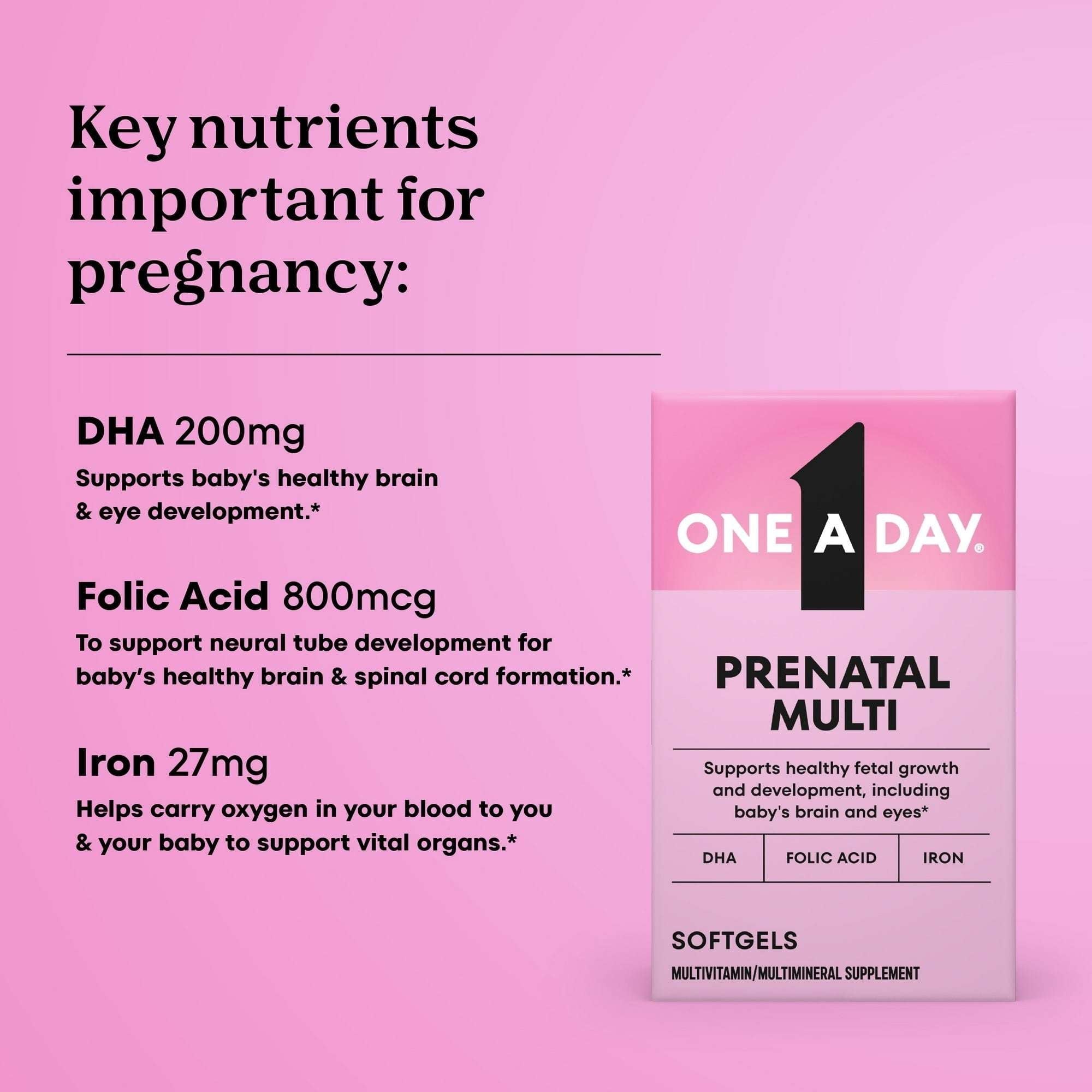 One A Day Women's Prenatal Multivitamin with Folic Acid, DHA and Iron, 60 Ct