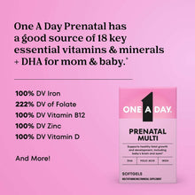 Prenatal multivitamin box beside key vitamin and mineral claim text
