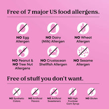 Prenatal multivitamin allergy-free icons: no egg, dairy, wheat, peanut, sesame