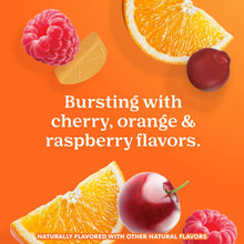 Mixed fruit gummies with orange, cherry, and raspberry shapes