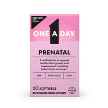 Pink prenatal multivitamin supplement box with 60 softgels
