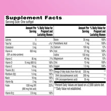 Prenatal multivitamin Supplement Facts with serving size and nutrient amounts