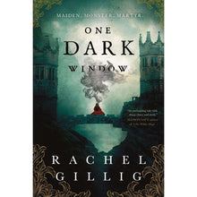 Paperback book cover with castle silhouettes and ornate gold details; Rachel Gillig.