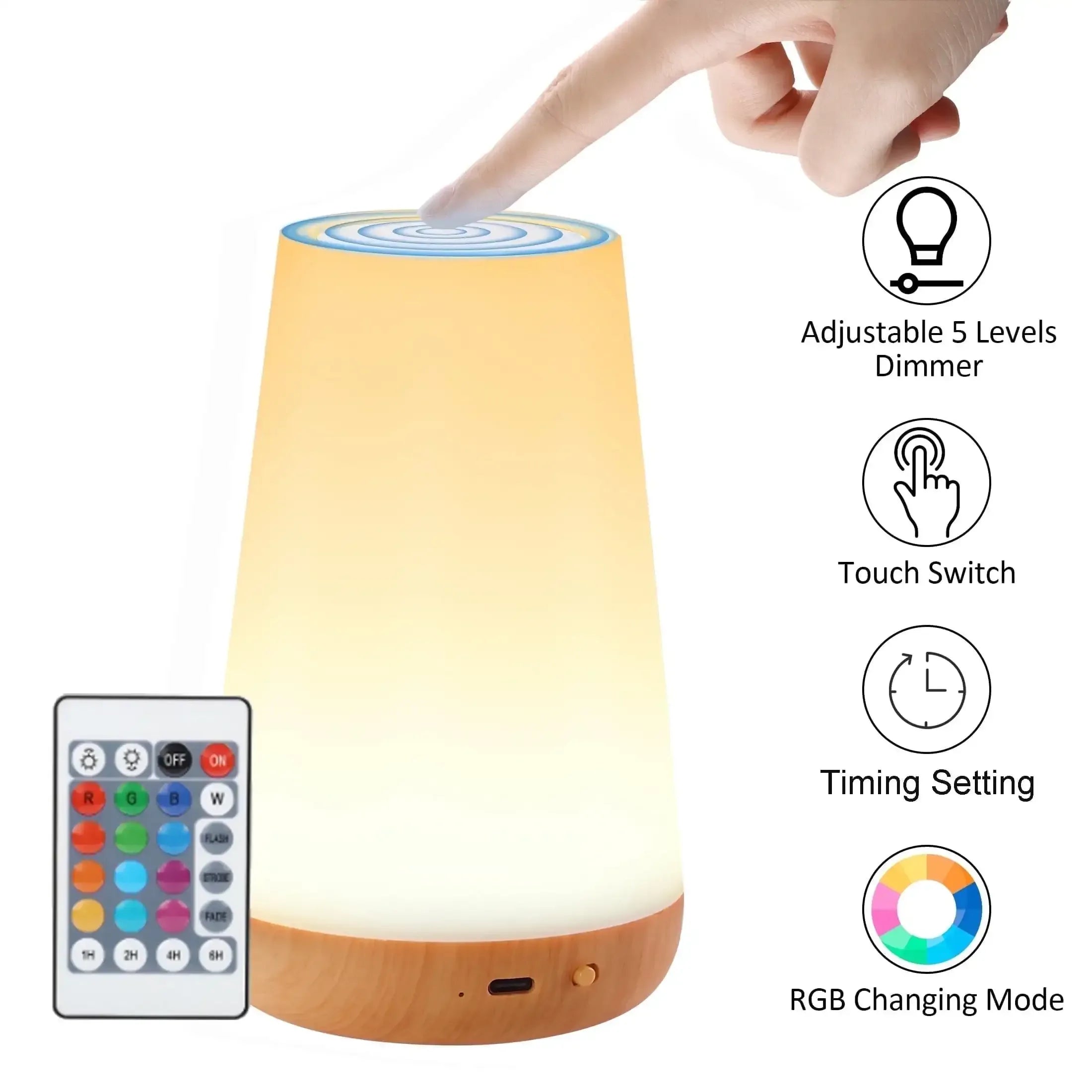 Onekawa Night Light,Dimmable Touch Table Lamp with 5 Brightness and 7 Colors,Night-Lights suitable for Nursery & Bathroom & Bedroom,White - USA MEGA SHOP