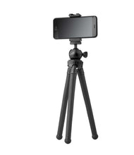 Adjustable mini tripod stand with black phone mount and three folding legs