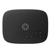 Wireless home phone base station, black top panel with flower logo and buttons
