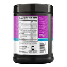 Grape essential amino energy supplement tub with Supplement Facts label and barcode