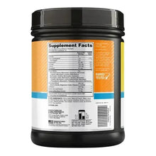 Essential Amino Energy tub, black lid with Supplement Facts nutrition panel on back