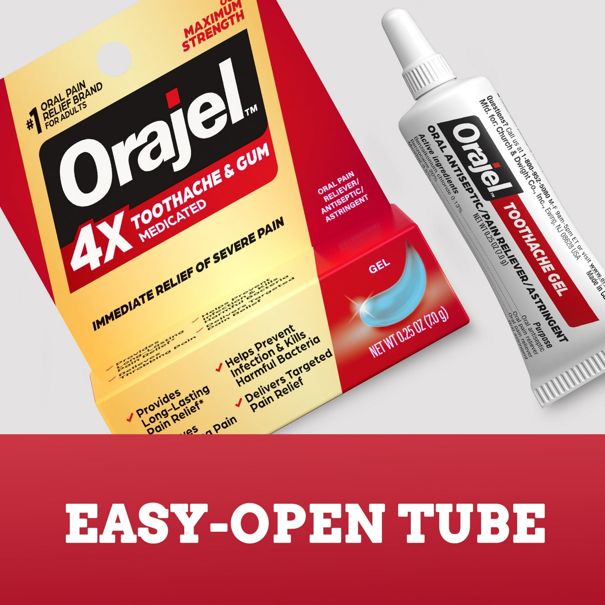 (4 pack) Orajel 4X Medicated Oral Pain Gel for Toothache & Gum Pain, 0.25 oz