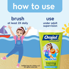 Training toothpaste tube and toothbrush with how-to-use guidance for kids 0–3