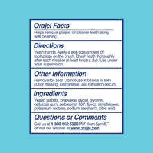 Orajel Naturals label with facts, directions, and ingredients