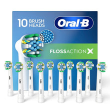 FlossAction X replacement brush heads, 10 count, with green and yellow bristles