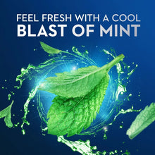 Mint-flavored floss picks graphic with cool blast of mint and green leaves