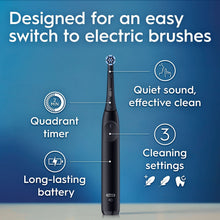 Black electric toothbrush handle with round brush head on top