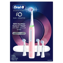 Oral-B iO rechargeable toothbrush kit box with pink handle and 4 brush heads