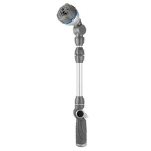 Telescoping wand with multi-pattern nozzle head, gray and blue trim