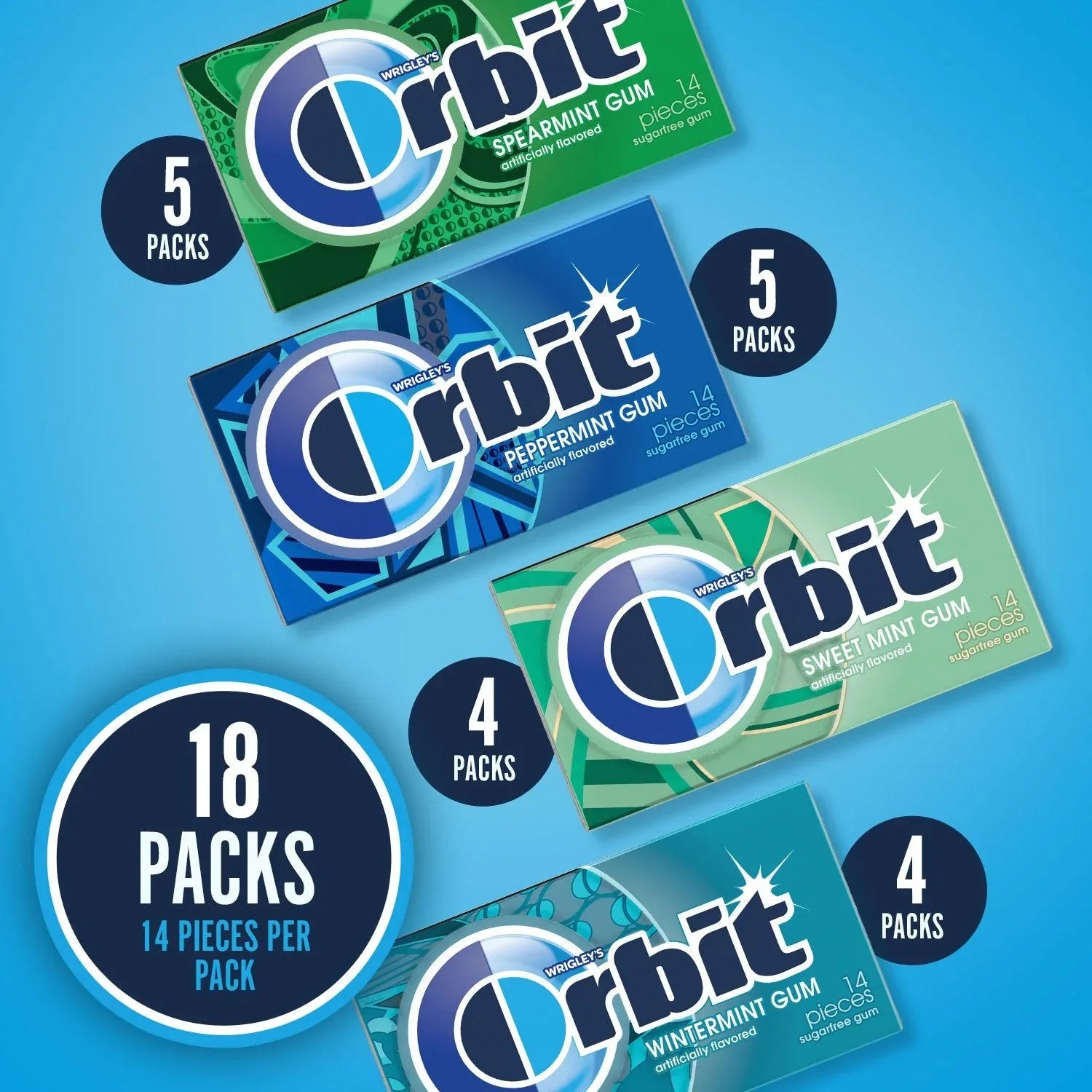Orbit Mint Sugar Free Chewing Gum, Variety Pack, 14 pcs., 18 pk. - USA MEGA SHOP