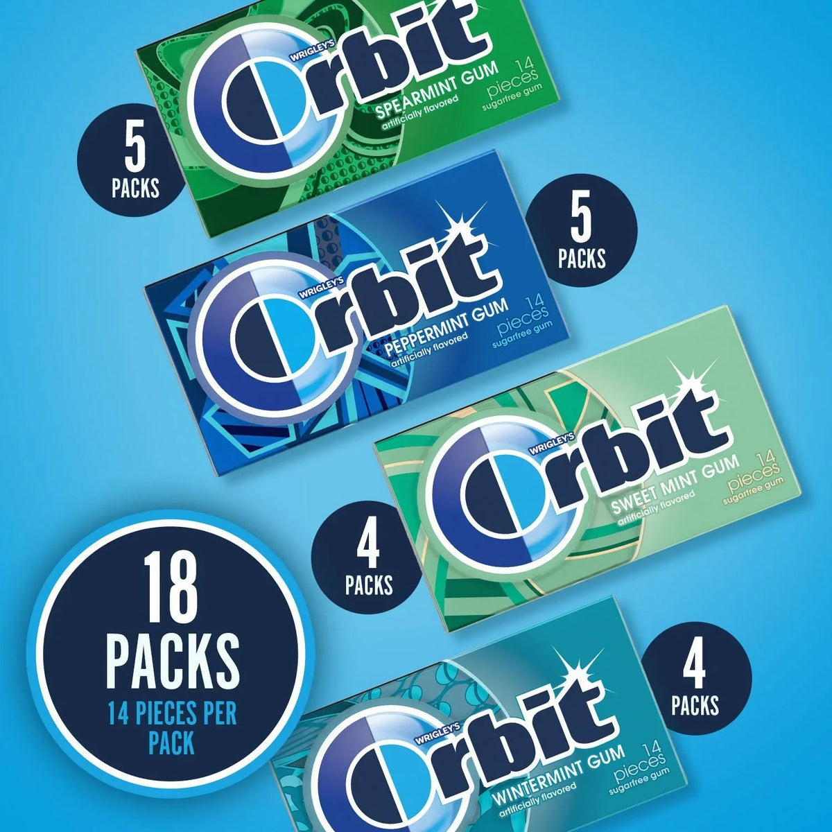 Orbit Mint Sugar Free Chewing Gum, Variety Pack, 14 pcs., 18 pk. - USA MEGA SHOP