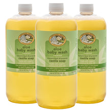 Organic castile soap 3-pack, aloe baby wash, three bottles with green labels