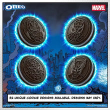 Oreo Stuff of Legends cookies showing embossed Marvel icons, four-cookie layout