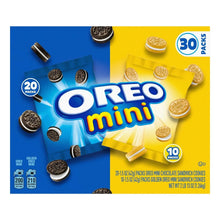 Mini sandwich cookie variety pack showing two box fronts with cookie images and counts