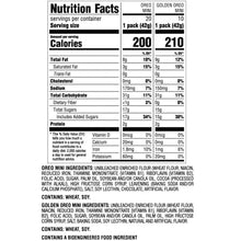 Mini sandwich cookie package back with Nutrition Facts and ingredient text panel