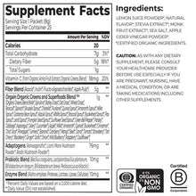 Supplement Facts label for dietary supplement, serving info and ingredient list