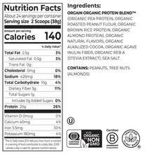 Nutrition Facts and ingredients panel for protein powder