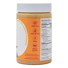 Crunchy organic peanut butter jar back with nutrition facts and ingredients panel