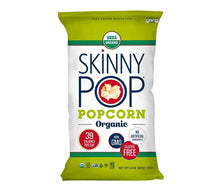 Organic Skinny Pop Original popcorn bag, green and white with USDA seal and kernel icon