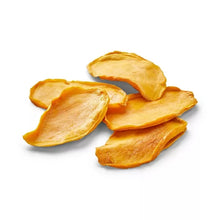 Unsweetened dried mango slices, golden yellow pieces
