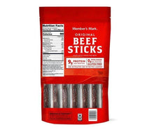 Member's Mark beef sticks bag, Original, back with nutrition facts and sticks photo