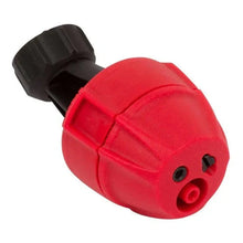 Red spray nozzle tip with black cap and mounting connector