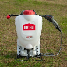 2-gallon backpack sprayer with wand, red cap, and black spray harness
