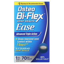 Osteo Bi-Flex Ease joint health tablets box with blue packaging and tablet claim