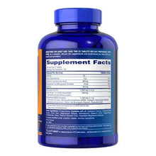 Blue supplement bottle with Supplement Facts nutrition panel