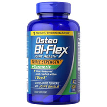 Osteo Bi-Flex turmeric triple strength supplement bottle, blue with clear cap