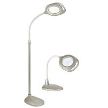 OttLite LED magnifier floor and desk lamp with two lamp heads and curved arms