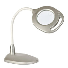LED magnifier lamp head with round glass lens and arched control panel