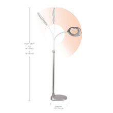 LED magnifier floor lamp with adjustable height pole and circular magnifier head