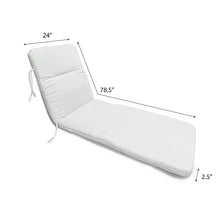 Beige chaise lounge cushion with backrest and length measurements for sizing