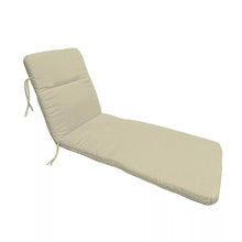 Beige outdoor chaise lounge cushion with backrest and side tie cords