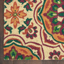 Ivory doormat with multicolor floral and geometric vine pattern