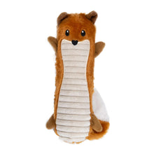 Medium orange fox plush dog toy with squeaker body and floppy legs