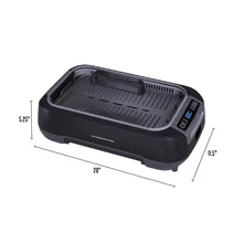 Smokeless griddle grill system with grill plate shown in base unit, side view