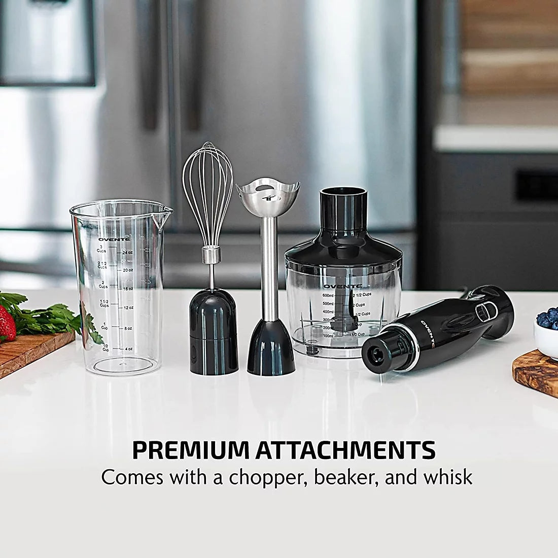 Ovente All-in-1 Immersion Hand Blender Set - Food Processor & Whisk Set