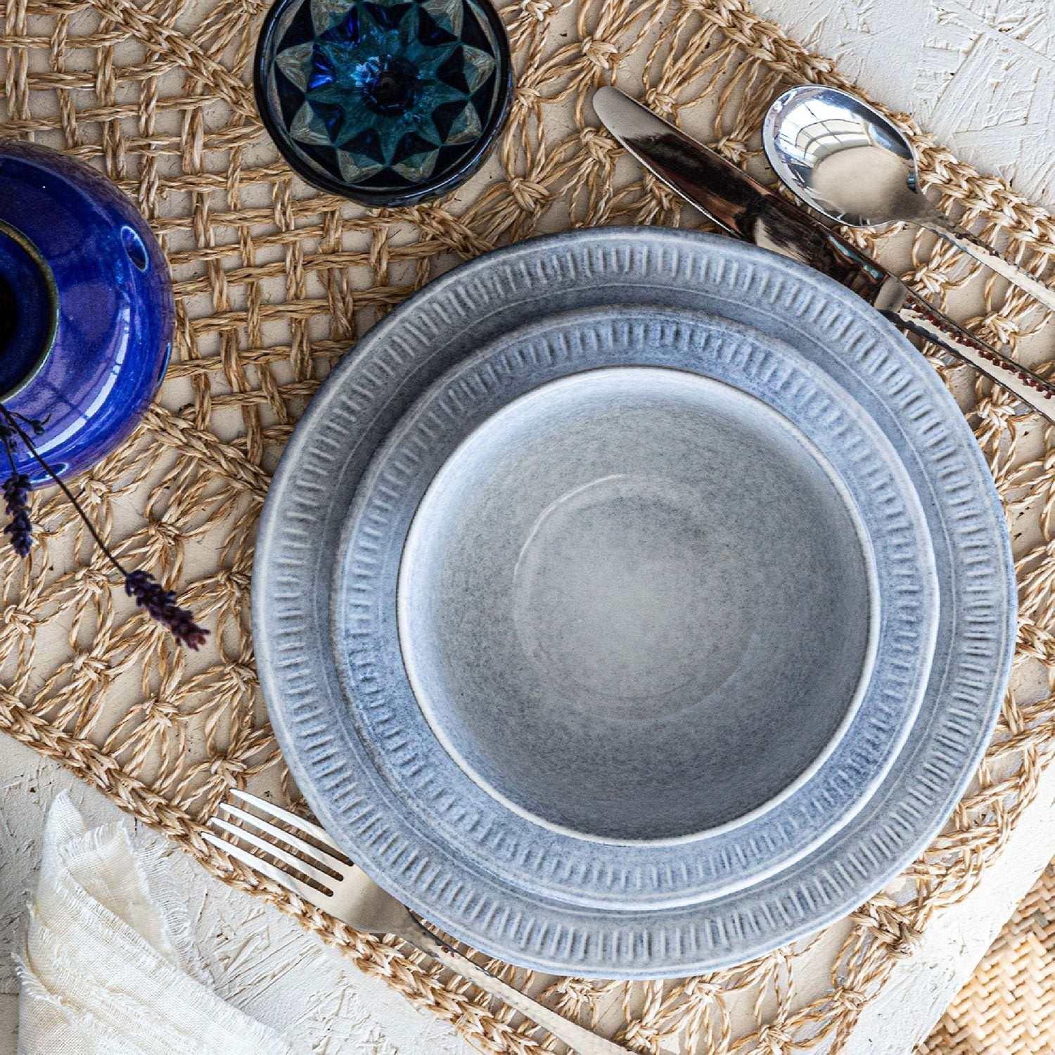 Over&back 12-Piece Ridge Rim Stoneware Dinnerware Set - USA MEGA SHOP