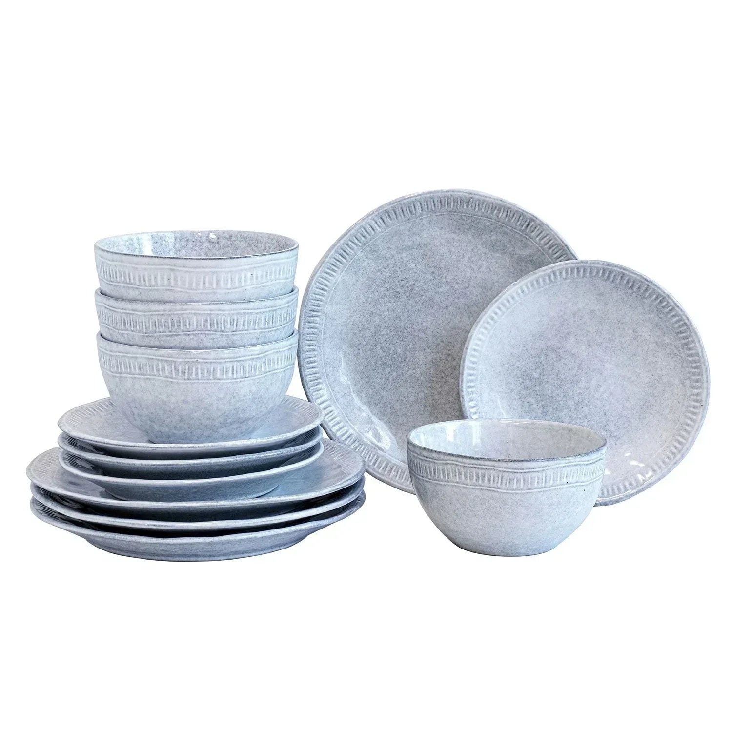 Over&back 12-Piece Ridge Rim Stoneware Dinnerware Set - USA MEGA SHOP