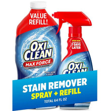 Laundry stain remover spray and refill bottles with red spray trigger and blue liquid